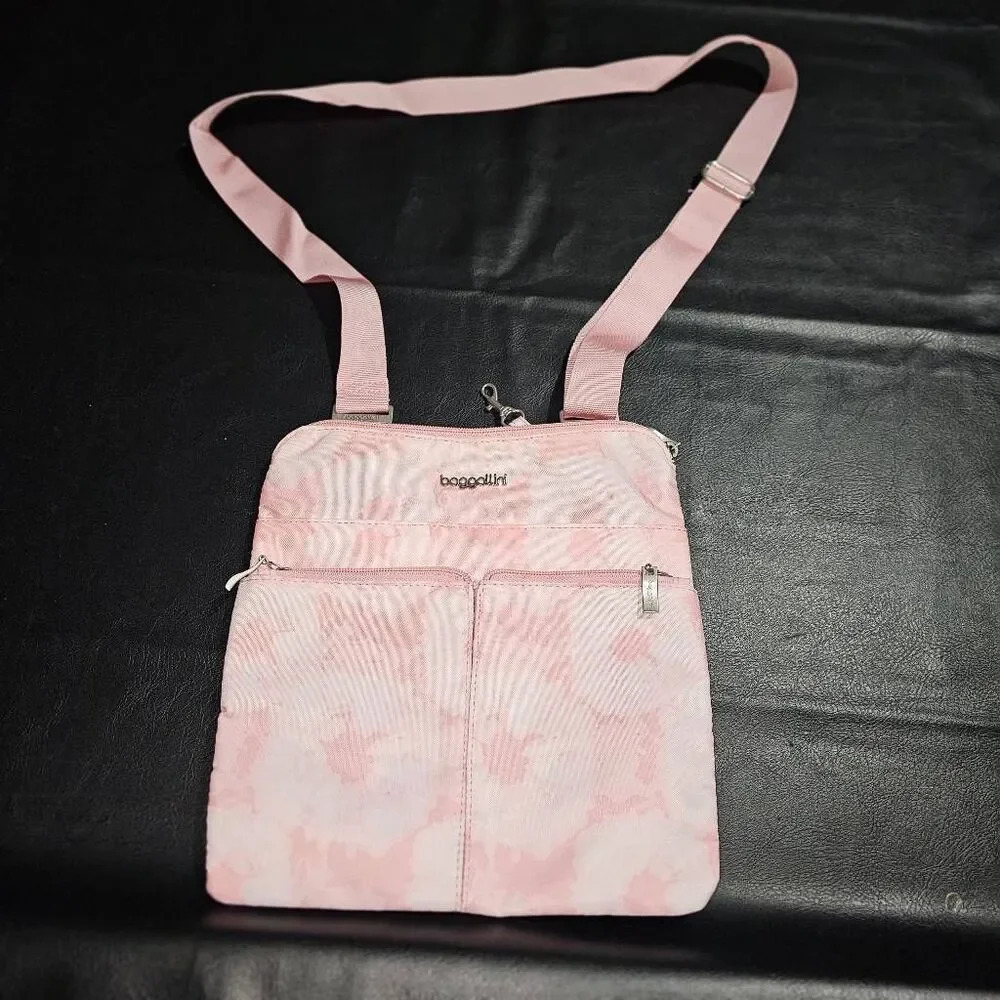 Baggallini Womens Pink Tie‎ Dye Crossbody Purse 11" x 10.5"